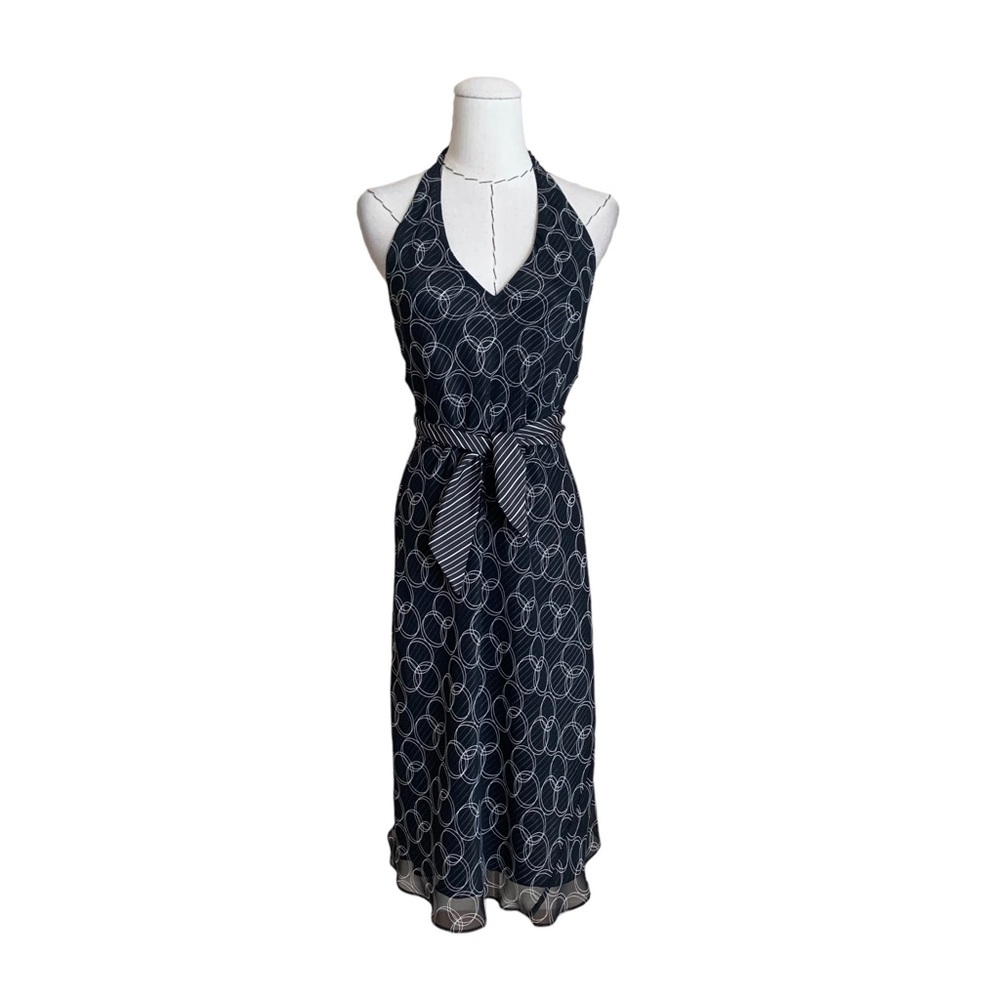 Vintage 90s Laundry Graphic OpArt Print Halter Dress sz 2 XS